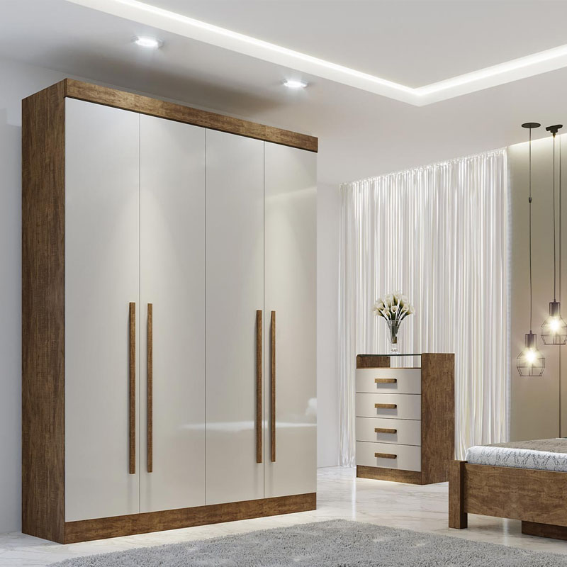 Roupeiro Da Vinci Plus 4 Portas 3 Gavetas Ypê/Off 100% MDF Larg. 1.85m D Doro