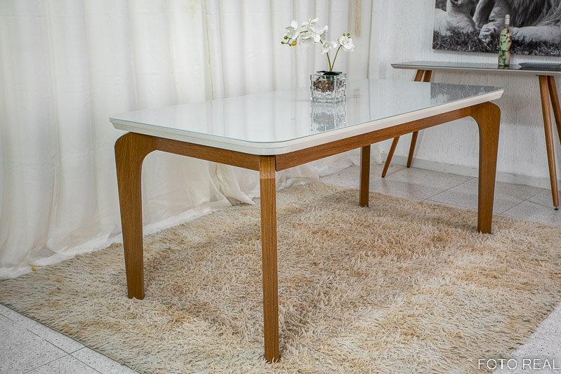 Mesa Jantar Londrina Imbuia Tampo Cop Vidro Off 180×90 6 Cadeiras Luxo Veludo Grafite Rufato - Imagem 6