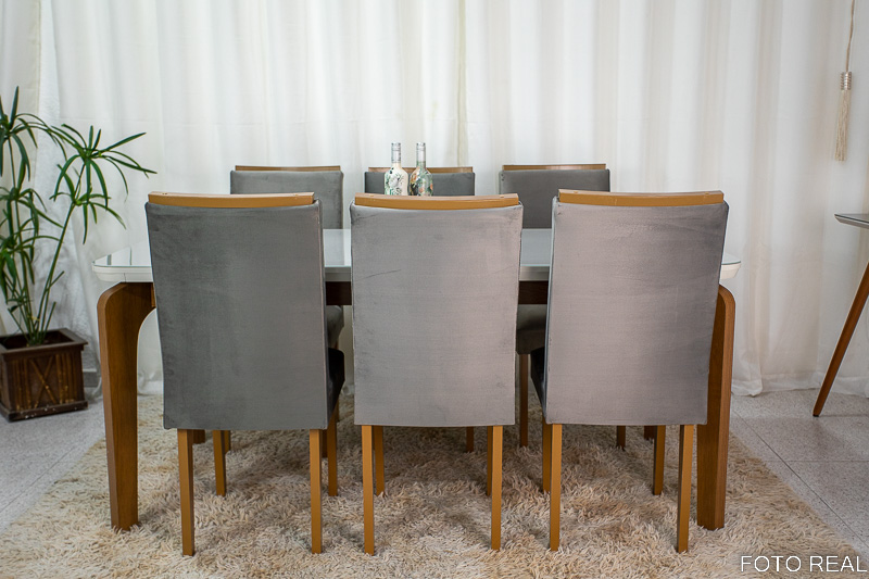 Mesa Jantar Londrina Imbuia Tampo Cop Vidro Off 180×90 6 Cadeiras Luxo Veludo Grafite Rufato - Imagem 5