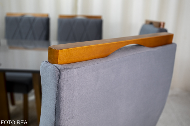 Mesa de Jantar Pedro Mel Tampo Grafite 160×80 6 Cadeiras Lisboa Assento Veludo Cinza 507 Art Assento Madeira Maciça - Imagem 5