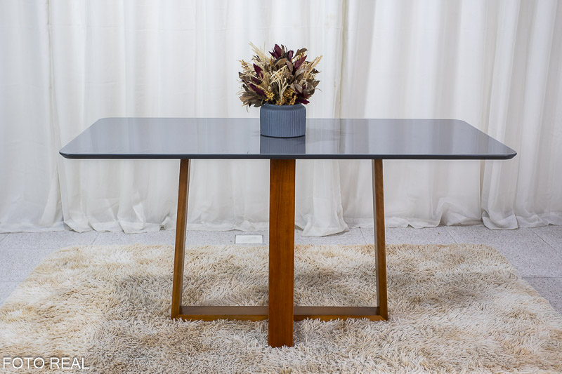 Mesa de Jantar Pedro Mel Tampo Grafite 160×80 6 Cadeiras Lisboa Assento Veludo Cinza 507 Art Assento Madeira Maciça - Imagem 6