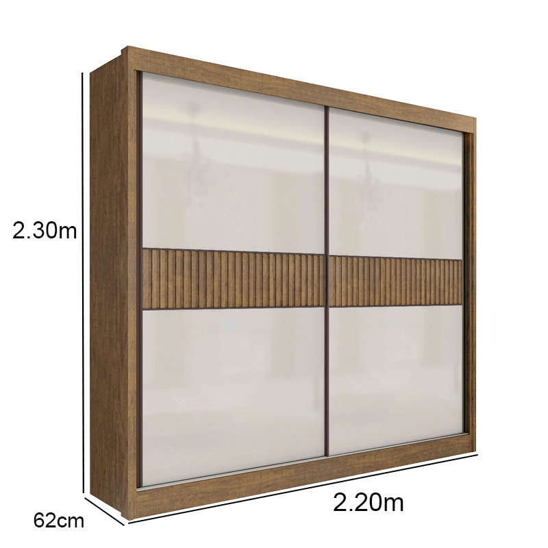 Roupeiro 2 Portas Cancun Ripado 100% MDF Ypê/Off White Larg. 2.20m DDoro - Imagem 3