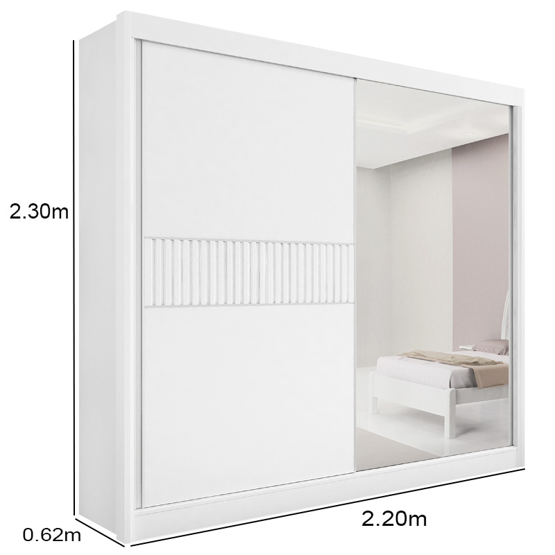 Roupeiro 2 Portas Titanium Ripado 100% MDF Branco Larg. 2.20m DDoro - Imagem 4