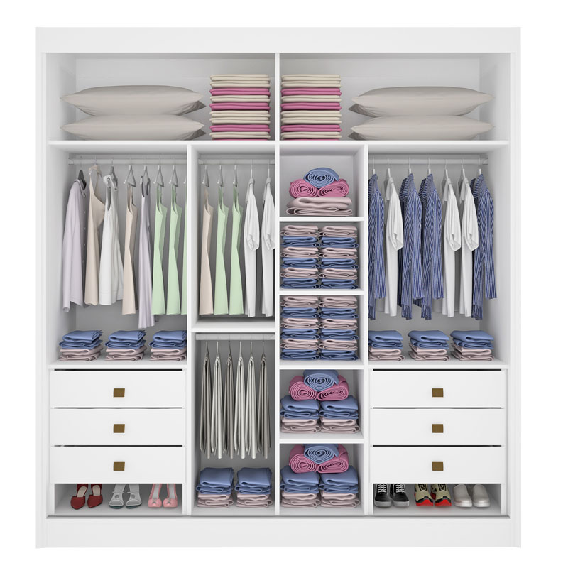 Roupeiro 2 Portas Titanium Ripado 100% MDF Branco Larg. 2.20m DDoro - Imagem 3