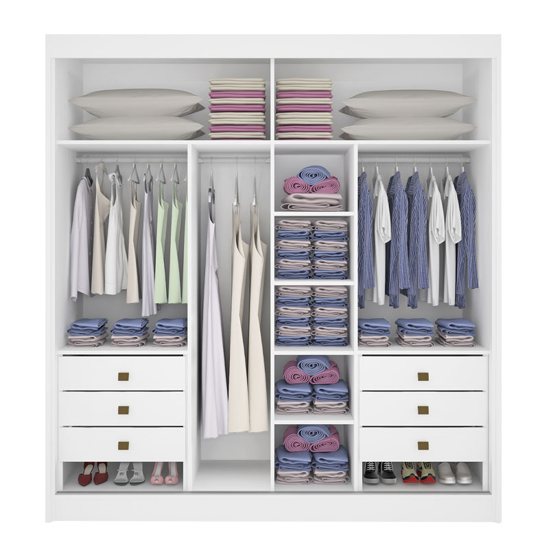 Roupeiro 2 Portas Titanium Ripado 100% MDF Branco Larg. 2.20m DDoro - Imagem 2