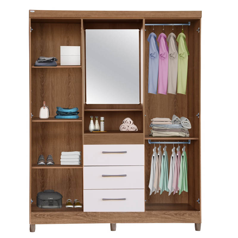 Roupeiro Capelinha Lyon c/Espelho 4 portas Mel/Off White Rud Rack - Imagem 2