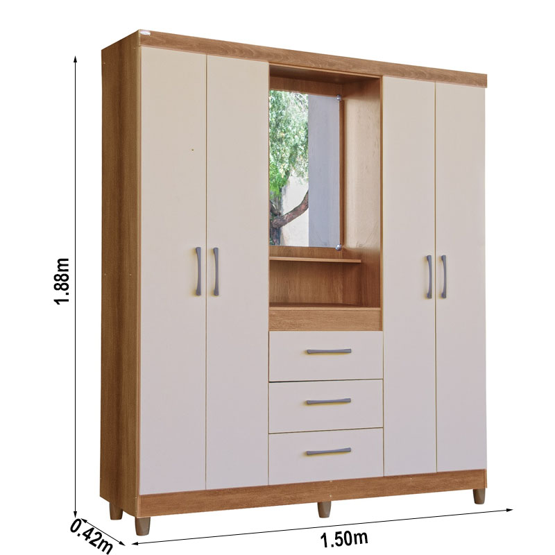 Roupeiro Capelinha Lyon c/Espelho 4 portas Mel/Off White Rud Rack - Imagem 3