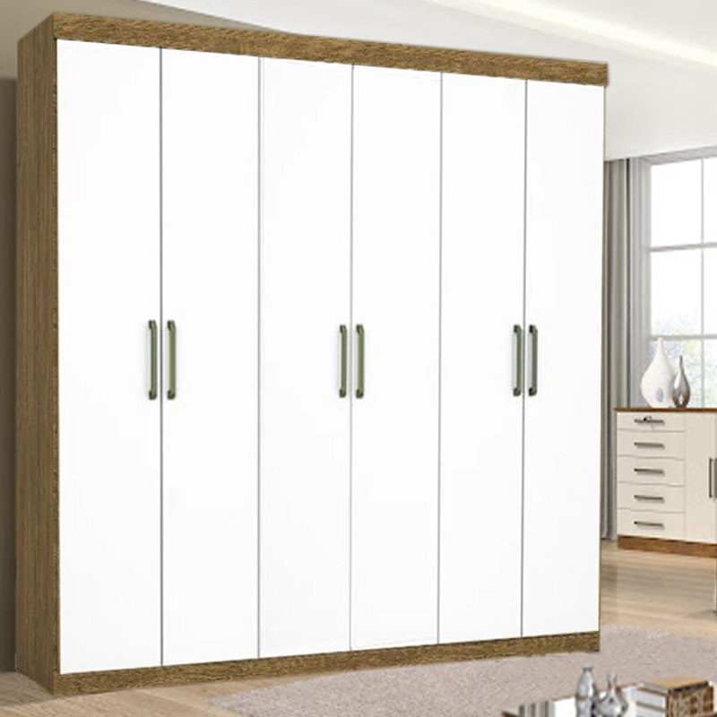 Roupeiro Recife Larg. 1.53m 6 Portas 2 Gavetas Cinamomo/Branco Carioca