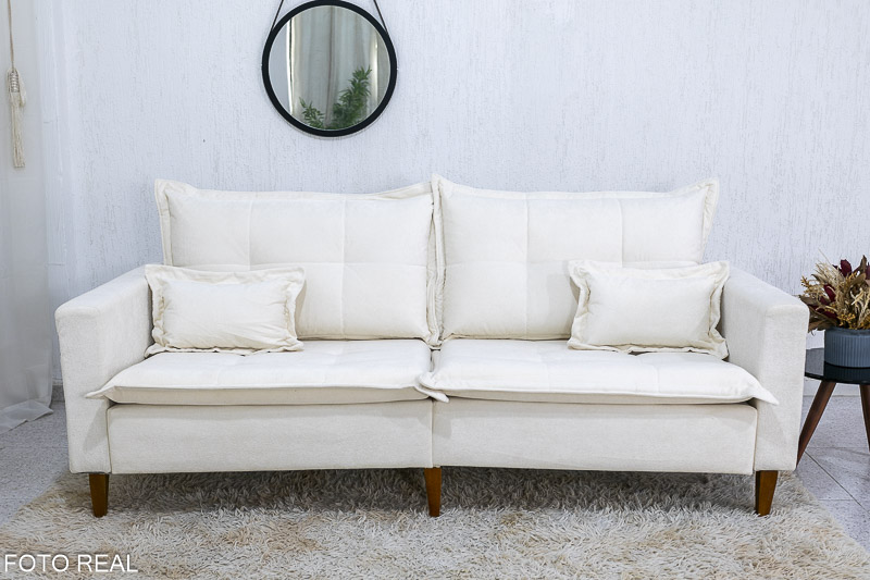 Sofá 3 lugares 2215 2.08m Boucle Bege 296 - Imagem 3