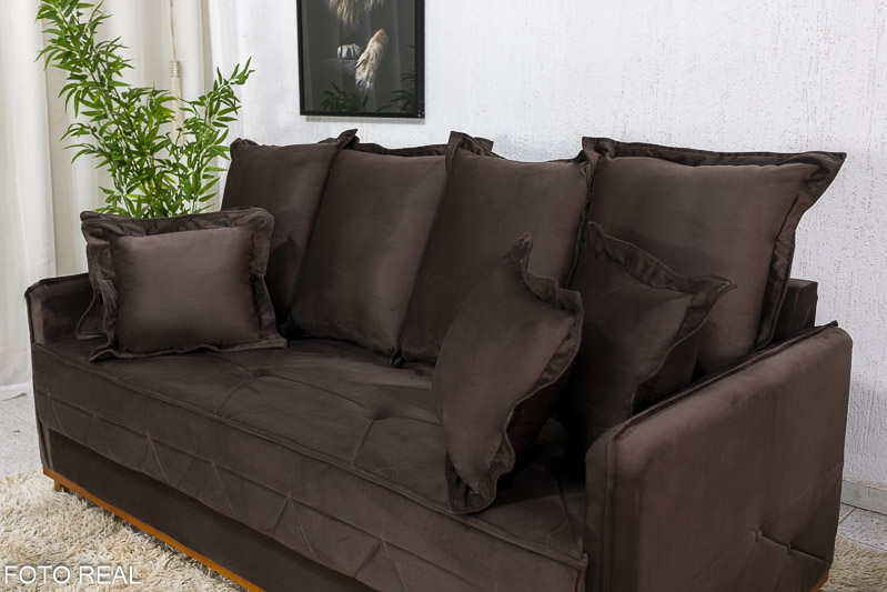 Sofá 3 lugares Vican Larg. 2.00m Veludo Marrom 5004 Molas Bonnel - Imagem 4