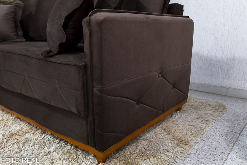 Sofá 3 lugares Vican Larg. 2.00m Veludo Marrom 5004 Molas Bonnel - Imagem 9