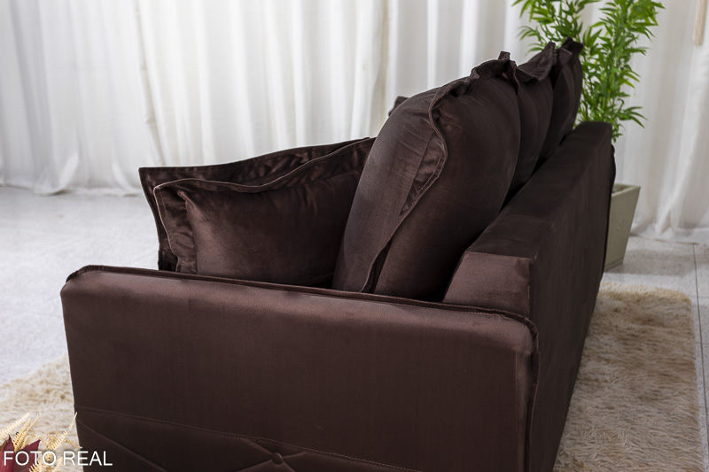 Sofá 3 lugares Vican Larg. 2.00m Veludo Marrom 5004 Molas Bonnel - Imagem 6