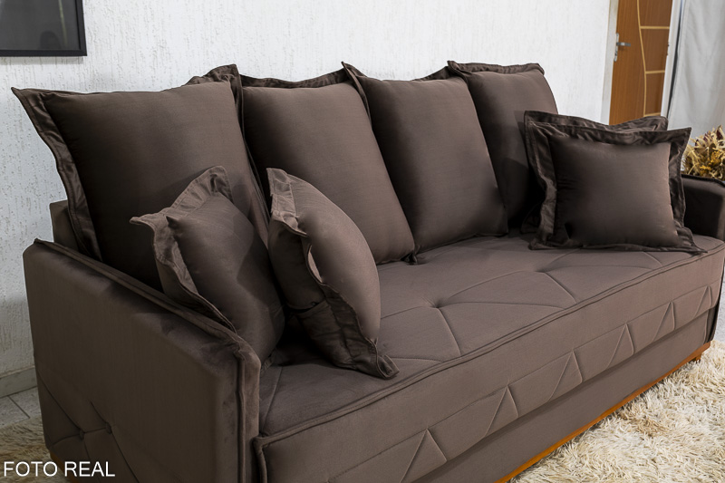 Sofá 3 lugares Vican Larg. 2.00m Veludo Marrom 5004 Molas Bonnel - Imagem 5
