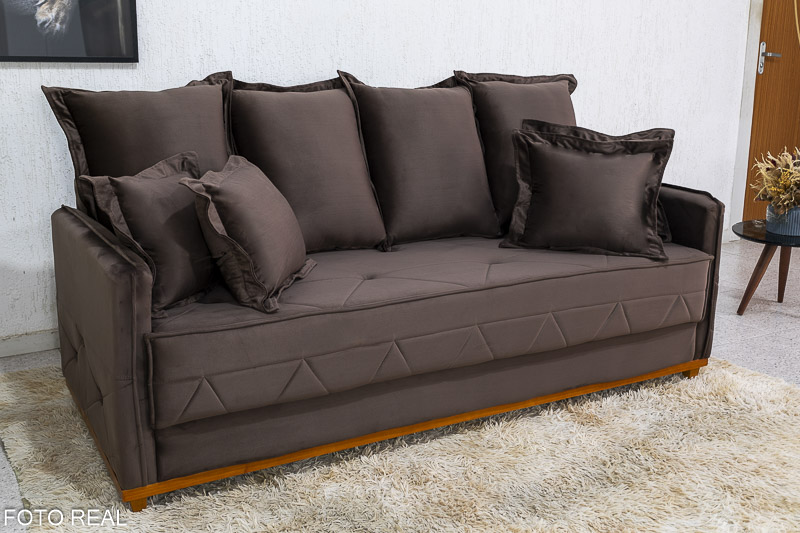 Sofá 3 lugares Vican Larg. 2.00m Veludo Marrom 5004 Molas Bonnel - Imagem 3