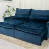 Sofá Retrátil Reclinável e Sofá Cama Málaga 2.15m Veludo Azul A16