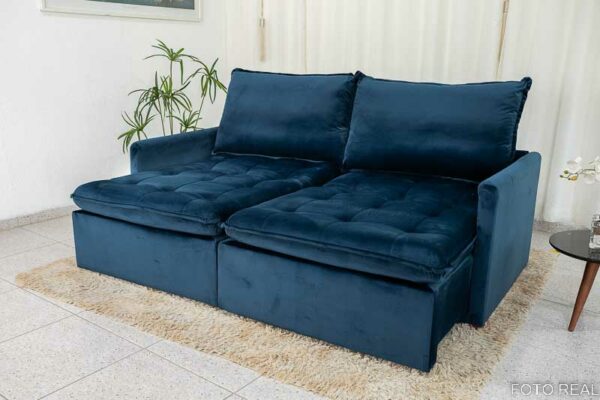 Sofá Retrátil Reclinável e Sofá Cama Málaga 2.15m Veludo Azul A16