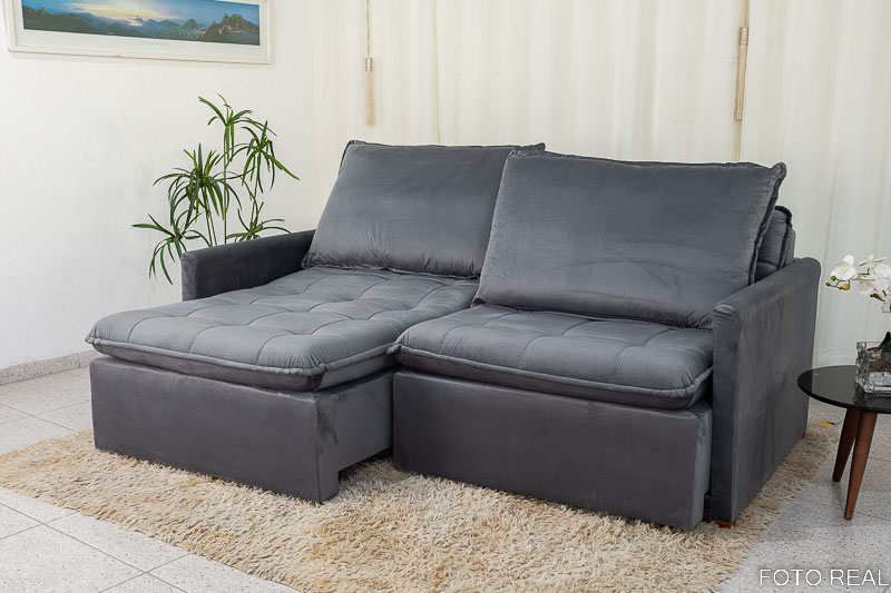 Sofá Retrátil Reclinável e Sofá Cama Málaga 2.15m Veludo Grafite A15 - Imagem 2