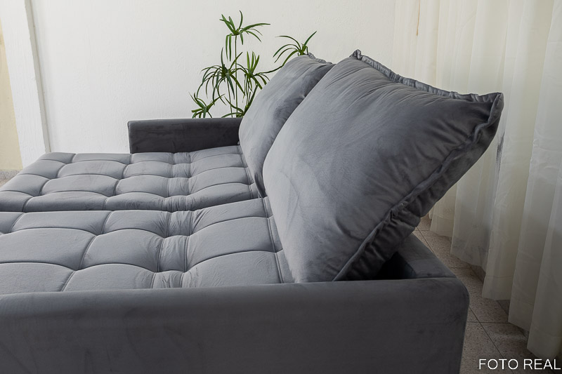 Sofá Retrátil Reclinável e Sofá Cama Málaga 2.15m Veludo Grafite A15 - Imagem 7