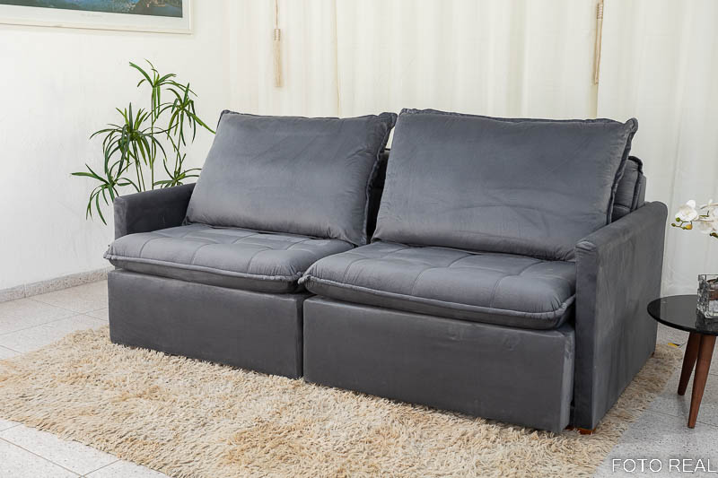 Sofá Retrátil Reclinável e Sofá Cama Málaga 2.15m Veludo Grafite A15 - Imagem 3