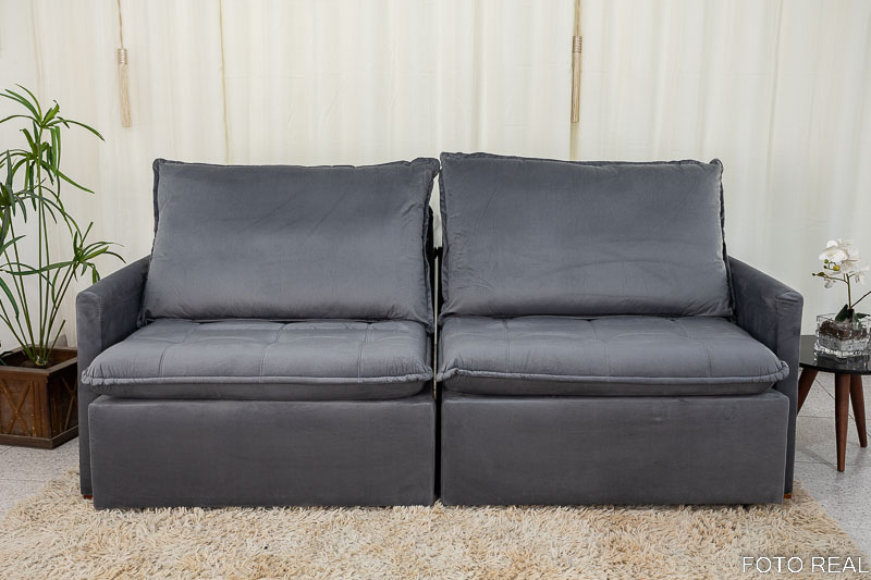 Sofá Retrátil Reclinável e Sofá Cama Málaga 2.15m Veludo Grafite A15 - Imagem 4
