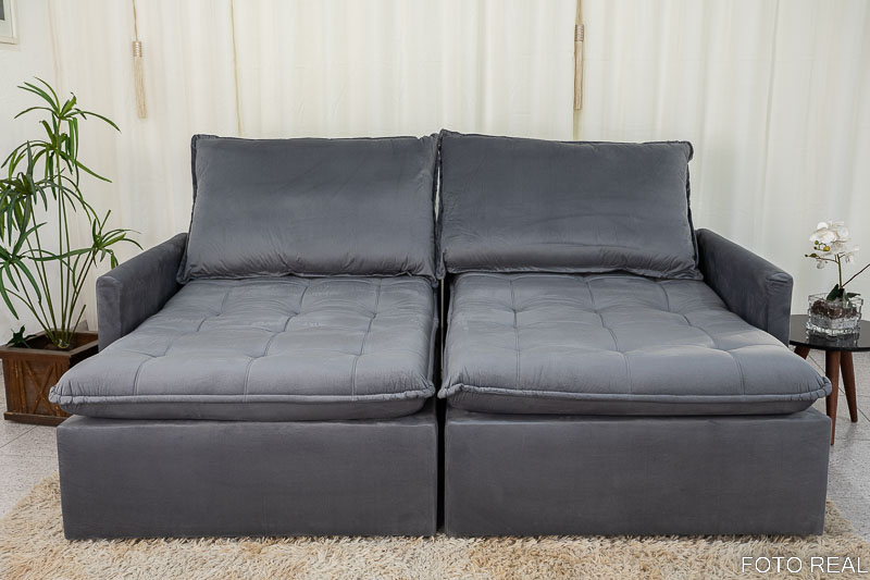 Sofá Retrátil Reclinável e Sofá Cama Málaga 2.15m Veludo Grafite A15 - Imagem 5