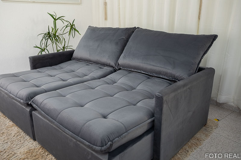 Sofá Retrátil Reclinável e Sofá Cama Málaga 2.15m Veludo Grafite A15 - Imagem 11