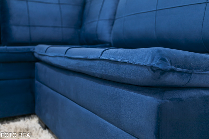 Sofá Canto 5 lugares com Puff Viena Veludo Azul A16 - Imagem 7