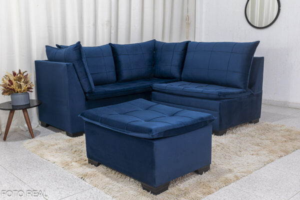 Alternative view of Sofá Canto 5 lugares com Puff Viena Veludo Azul A16