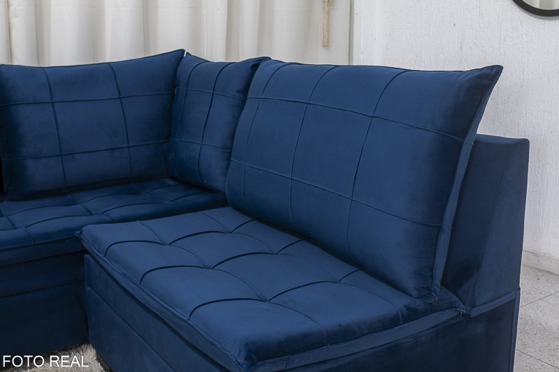 Sofá Canto 5 lugares com Puff Viena Veludo Azul A16 - Imagem 6