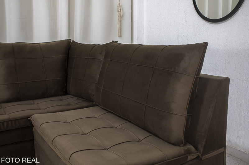 Sofá Canto 5 lugares com Puff Viena Veludo Marrom A17 - Imagem 7