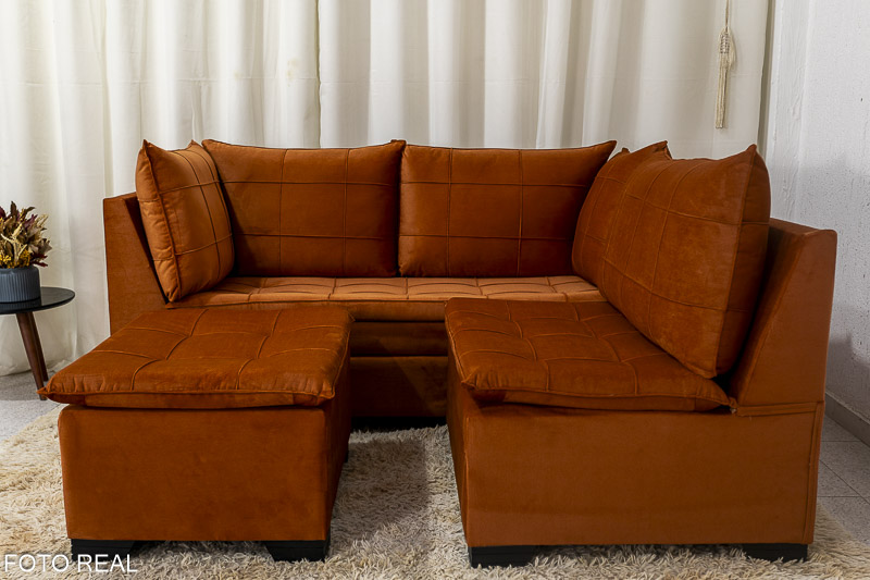 Sofá Canto 5 lugares com Puff Viena Veludo Terracota A33 - Imagem 5