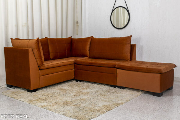 Alternative view of Sofá Canto 5 lugares com Puff Viena Veludo Terracota A33