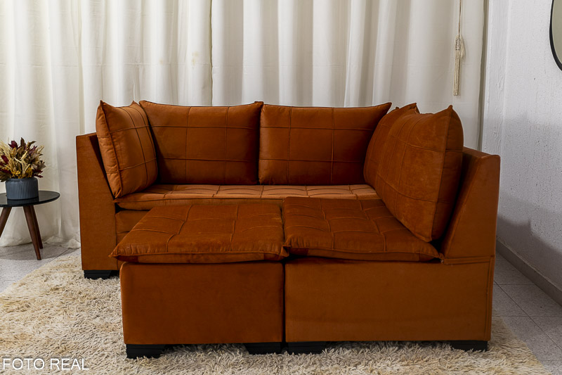 Sofá Canto 5 lugares com Puff Viena Veludo Terracota A33 - Imagem 4