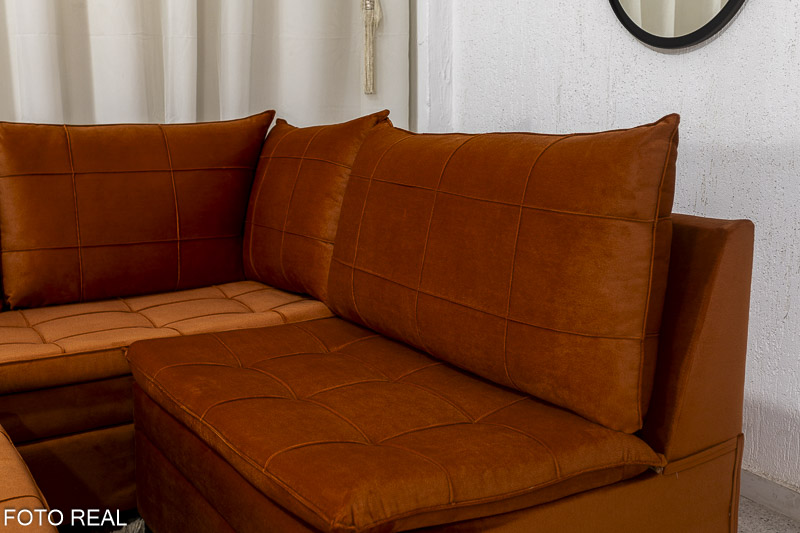 Sofá Canto 5 lugares com Puff Viena Veludo Terracota A33 - Imagem 7