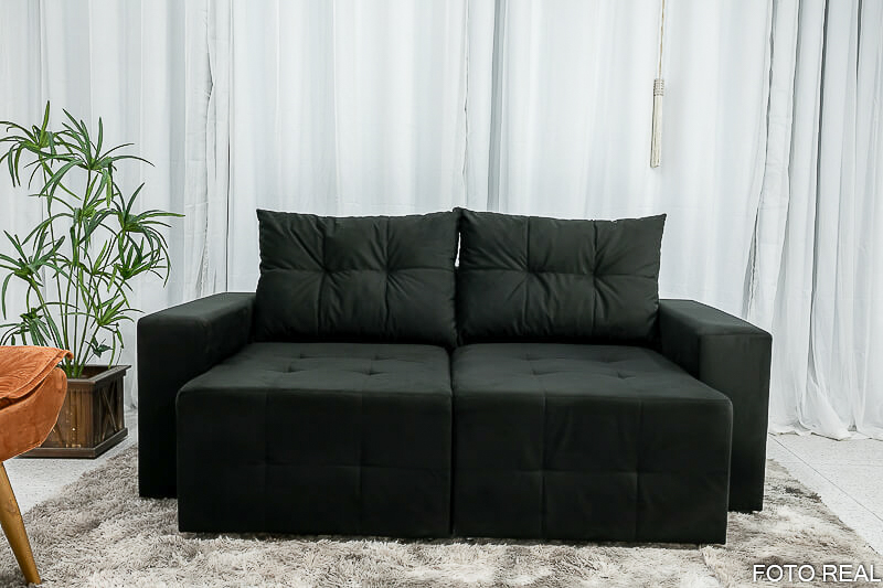 Sofá Retrátil 3 Lugares Havaí Veludinho Preto - Imagem 2