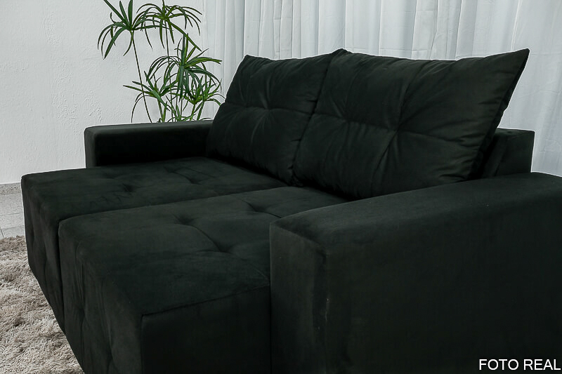 Sofá Retrátil 3 Lugares Havaí Veludinho Preto - Imagem 3