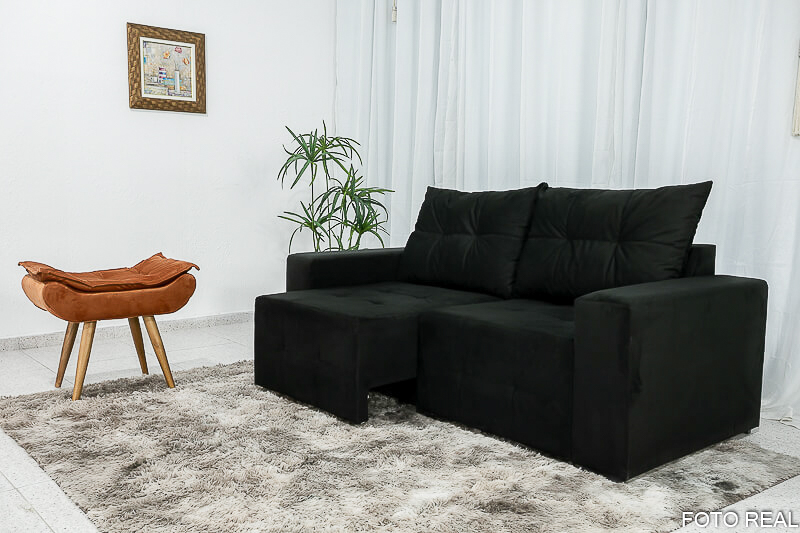 Sofá Retrátil 3 Lugares Havaí Veludinho Preto - Imagem 4