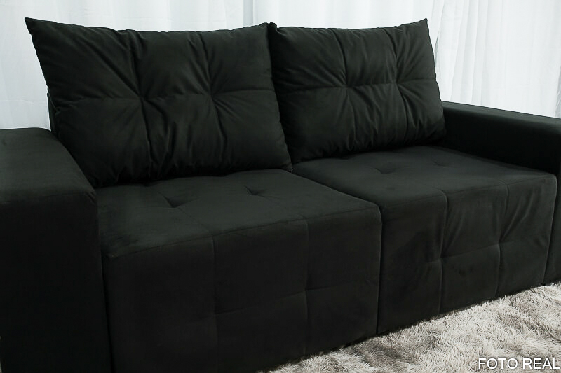 Sofá Retrátil 3 Lugares Havaí Veludinho Preto - Imagem 6