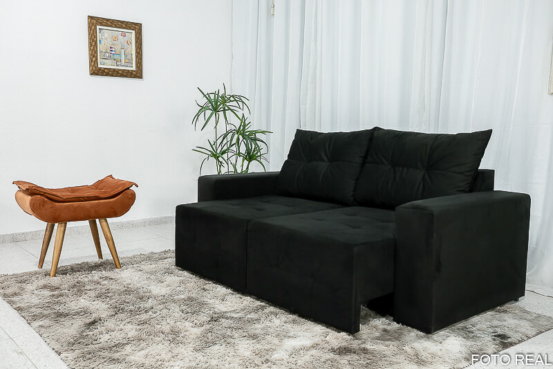 Sofá Retrátil 3 Lugares Havaí Veludinho Preto