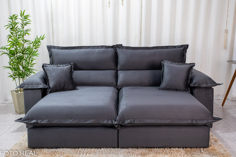 Sofá Retrátil Reclinável 2.50m Mega Itália Veludo Cinza 814 - D33 e Molas Ensacadas - Imagem 4