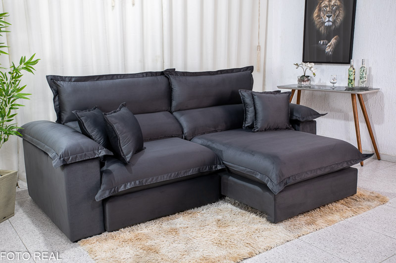 Sofá Retrátil Reclinável 2.50m Mega Itália Veludo Cinza 814 - D33 e Molas Ensacadas - Imagem 2