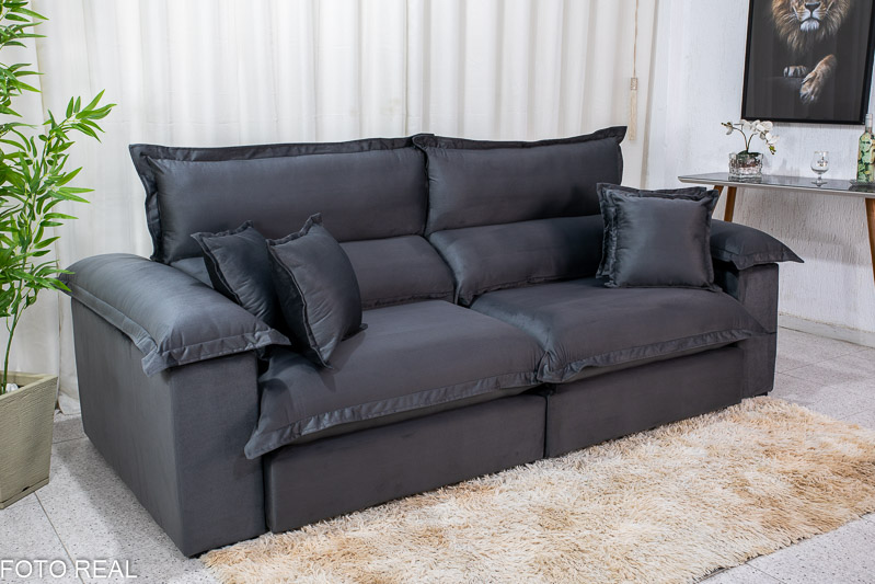 Sofá Retrátil Reclinável 2.50m Mega Itália Veludo Cinza 814 - D33 e Molas Ensacadas - Imagem 3