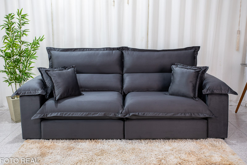 Sofá Retrátil Reclinável 2.50m Mega Itália Veludo Cinza 814 - D33 e Molas Ensacadas - Imagem 5