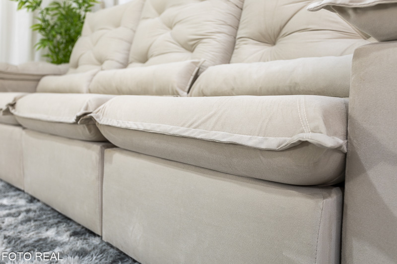 Sofá Retrátil Reclinável 2.70m Roma Veludo Bege 01 - D28 Soft - Imagem 6