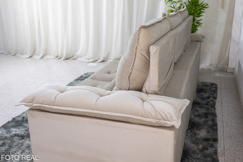 Sofá Retrátil Reclinável 2.70m Roma Veludo Bege 01 - D28 Soft - Imagem 8