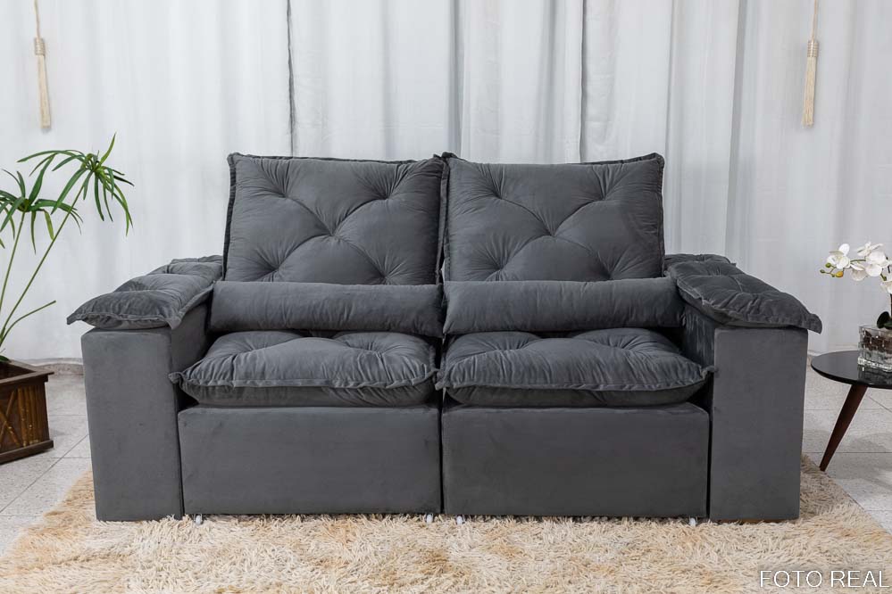 Sofá Retrátil Reclinável 3 Lug. Pérsia 1.96m K52 Veludinho Cinza - Imagem 4