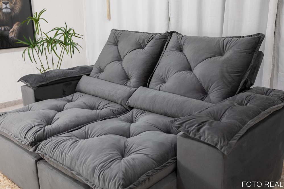 Sofá Retrátil Reclinável 3 Lug. Pérsia 1.96m K52 Veludinho Cinza - Imagem 6