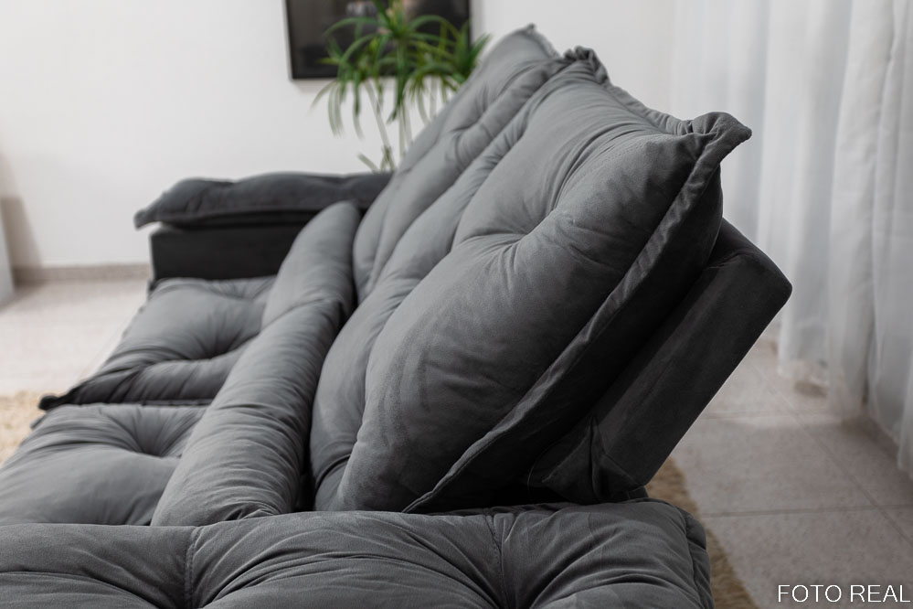 Sofá Retrátil Reclinável 3 Lug. Pérsia 1.96m K52 Veludinho Cinza - Imagem 8