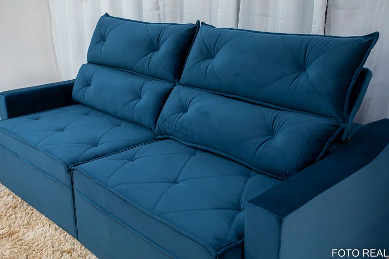 Sofá Retrátil Reclinável 3 Lugares Moscou 2.30m Veludo Azul A16 - Imagem 6