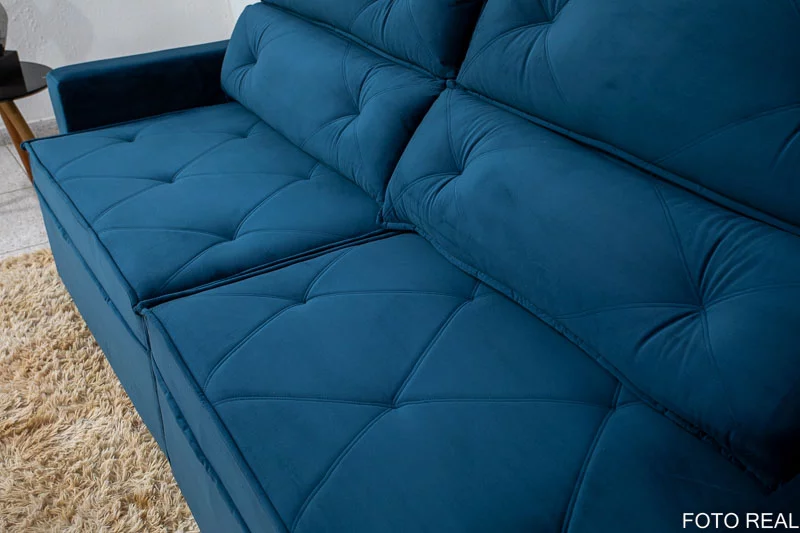 Sofá Retrátil Reclinável 3 Lugares Moscou 2.30m Veludo Azul A16 - Imagem 7